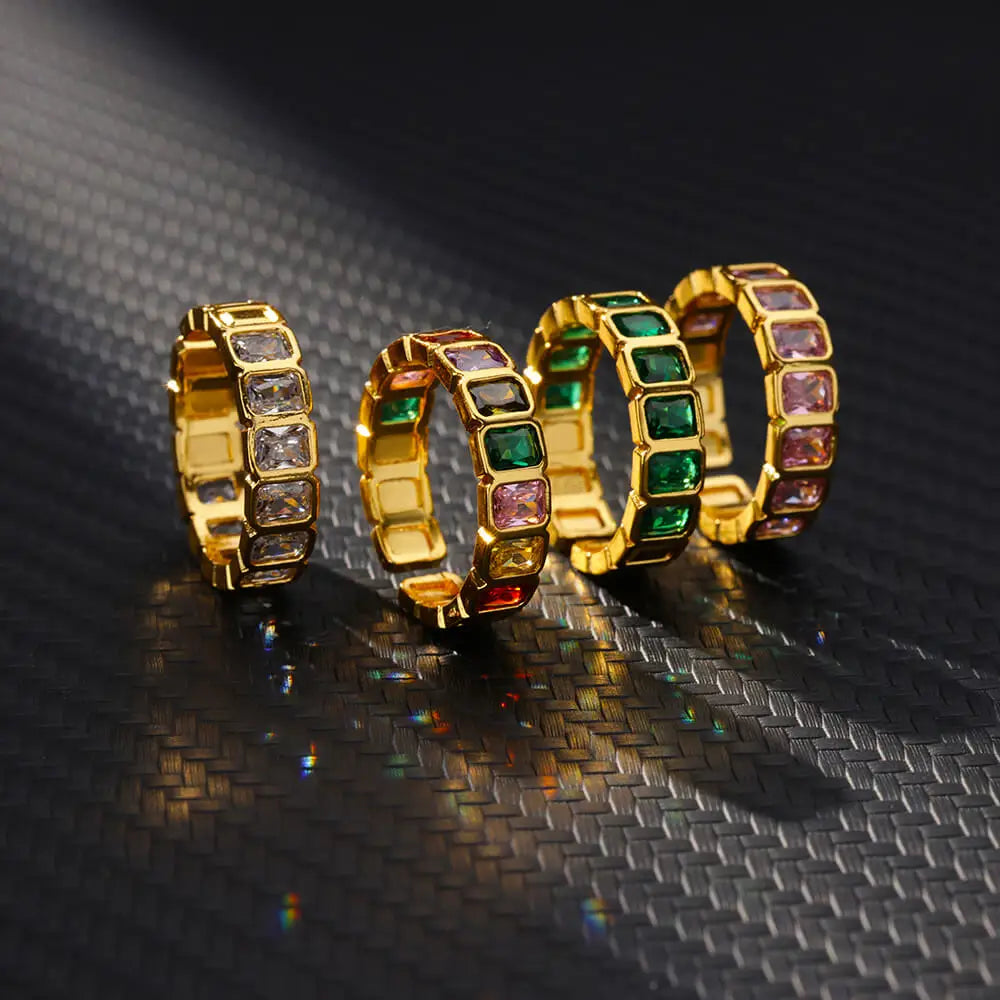 Colored Zircon Rings for Women Gold Color Open Stainless Steel Ring Brilliant Finger Accesorios Couple Aesthetic Jewelry anillos