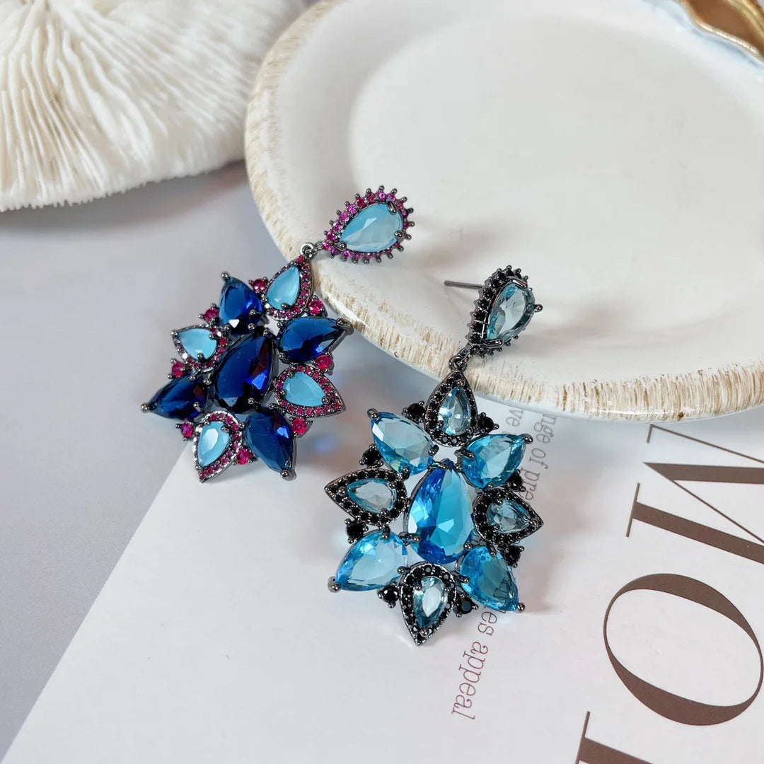 Bilincolor Fashionable and Elegant Star Style Light Luxury Colorful Zirconia Flower Earrings For Women