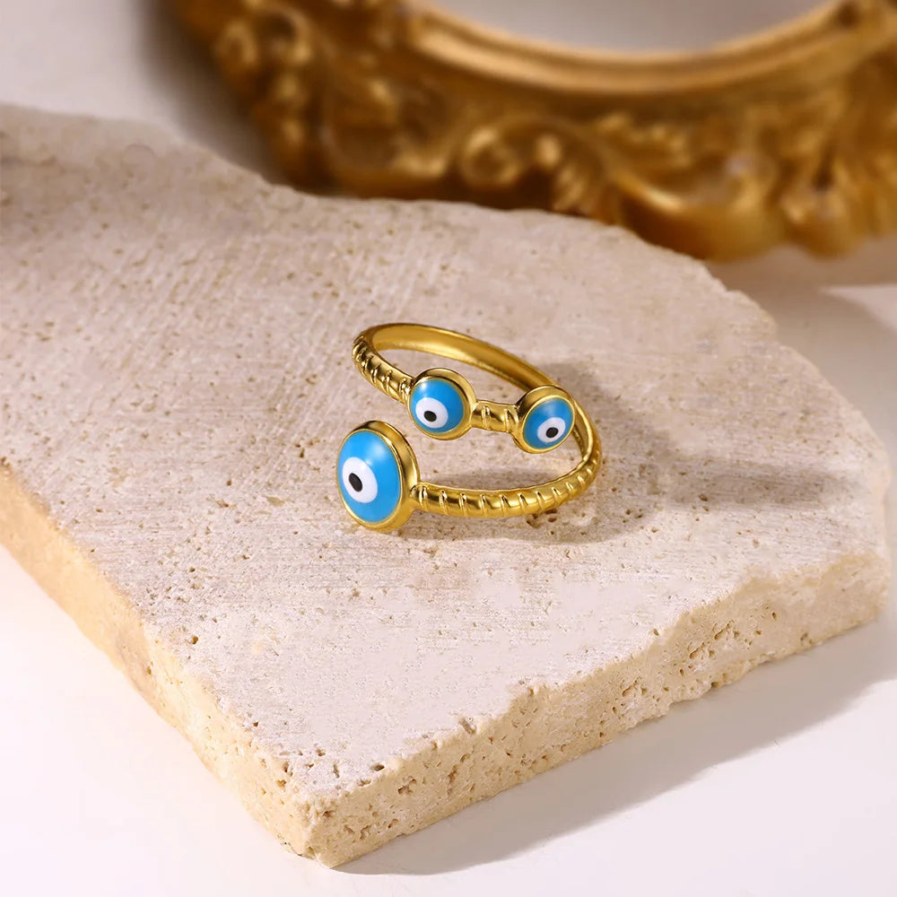 Turkish Style Evil Eye Rings for Women Gold Color Stainless Steel Ring Retro Lucky Femme Band Couple Aesthetic Jewelry anillos