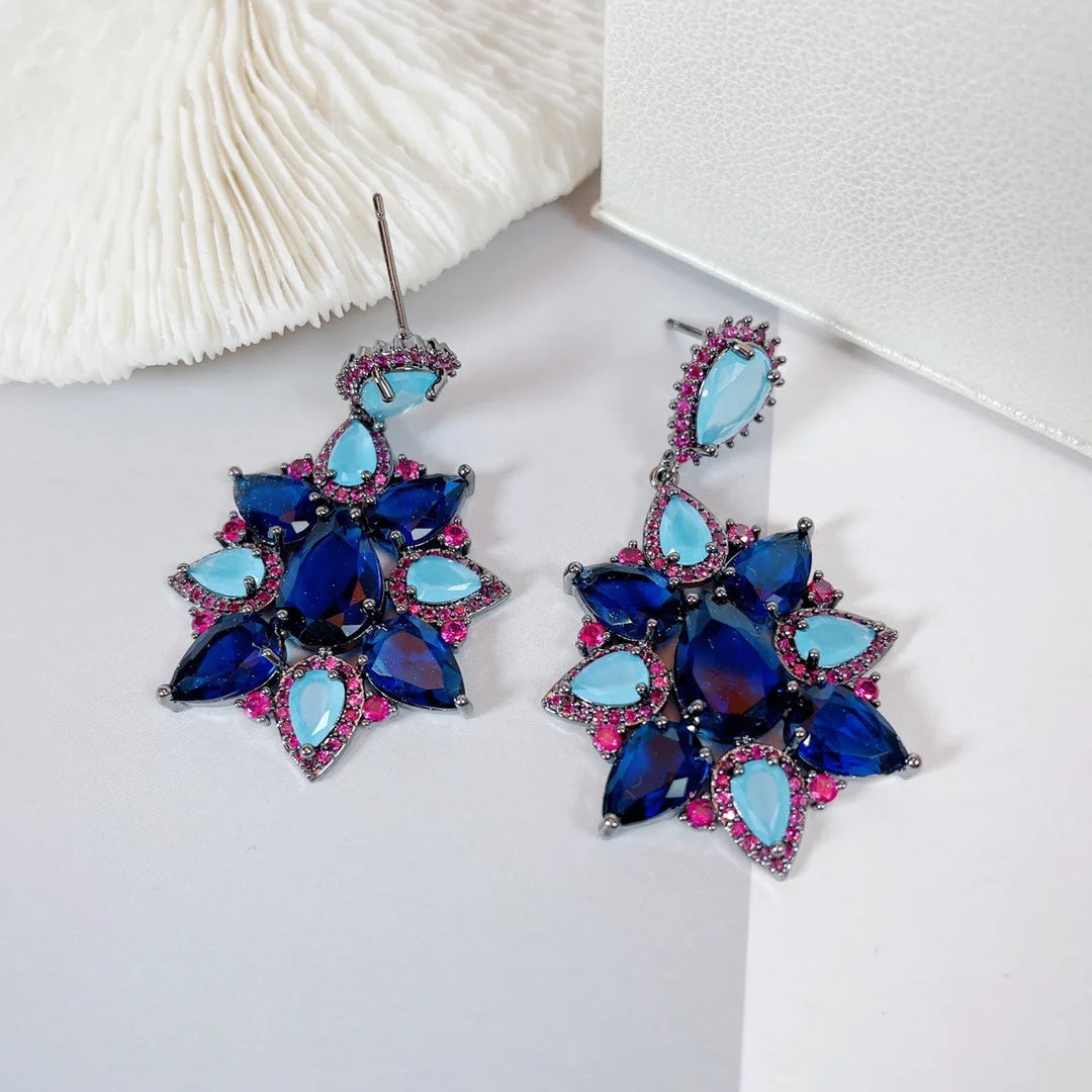 Bilincolor Fashionable and Elegant Star Style Light Luxury Colorful Zirconia Flower Earrings For Women