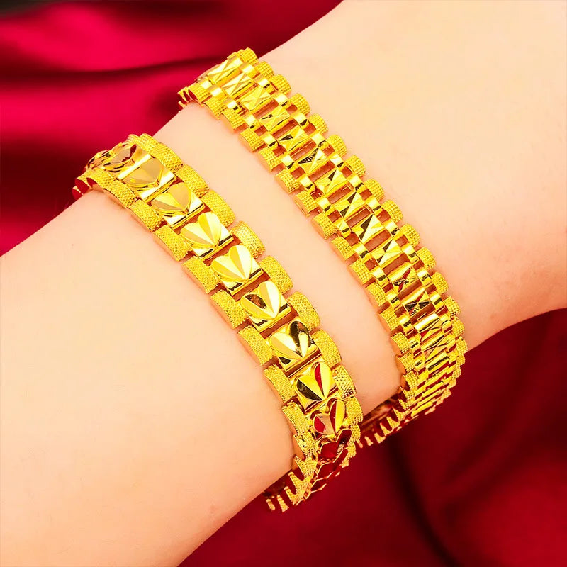 Yellow Gold Color Link Chain Bracelets For Man 12mm Box Chain Charm Bracelet & Bangles Wristband Pulseira Hiphop Jewelry Gifts