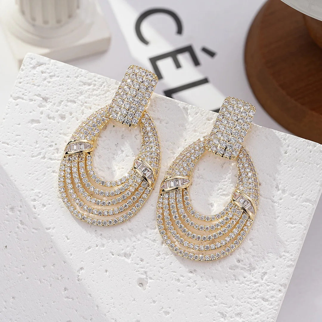 Bilincolor Fashionable Line Elliptical Light Luxury Zircon Earrings for Women