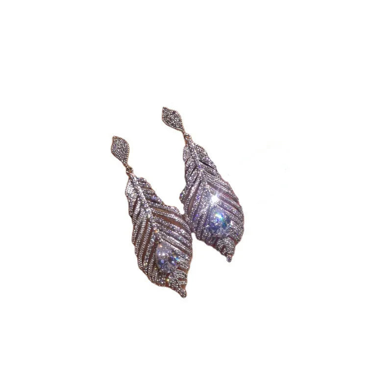 Bilincolor Leaf Shaped Zircon Earrings for Women