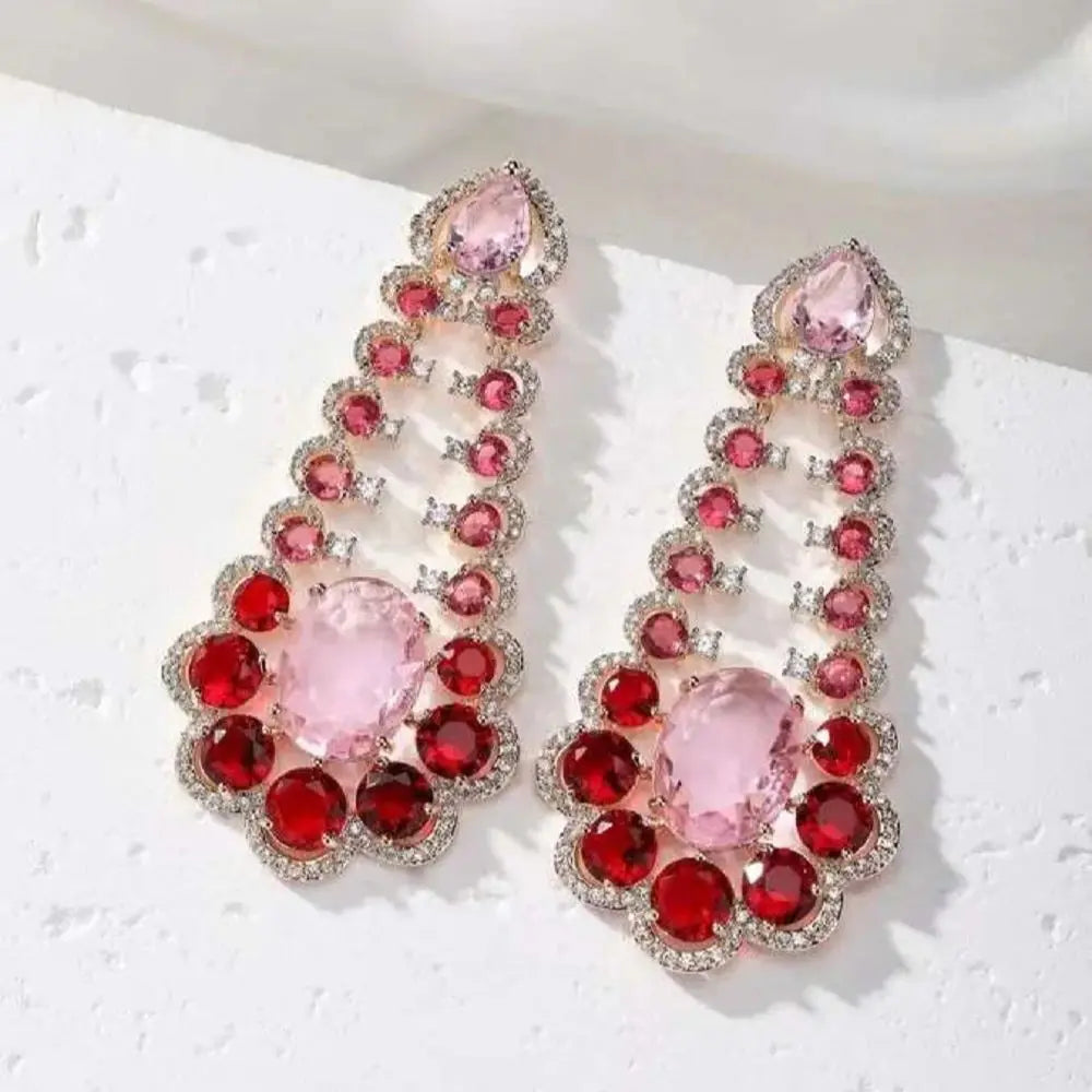 Bilincolor New Light Luxury Heavy Industry Gorgeous Colored Zirconia Earrings for Women