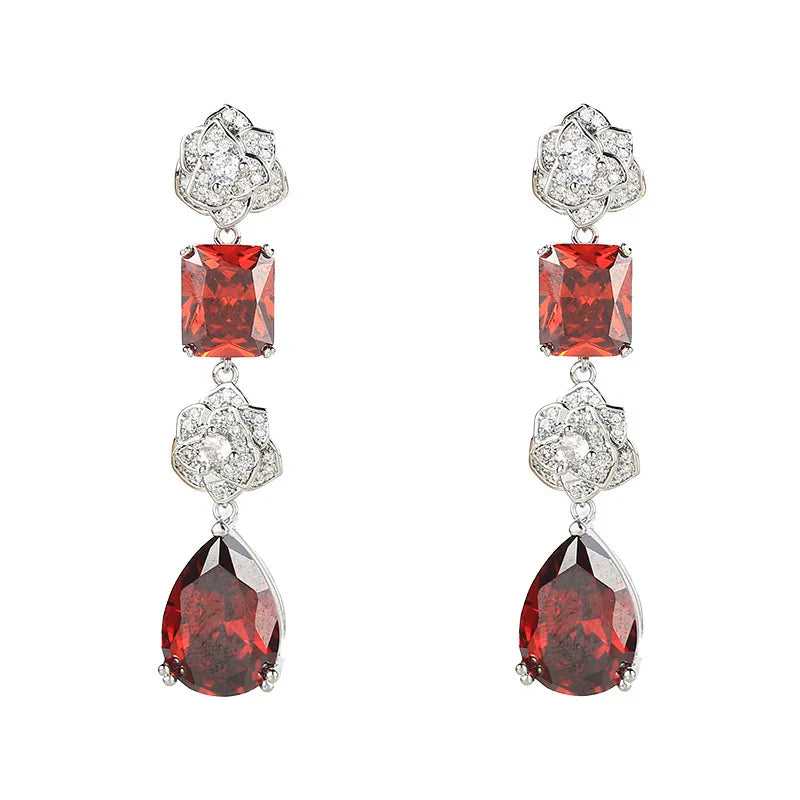 Light Luxury Flower Zircon Water Drop Earrings For Women or Girls  Chrismas' Gift