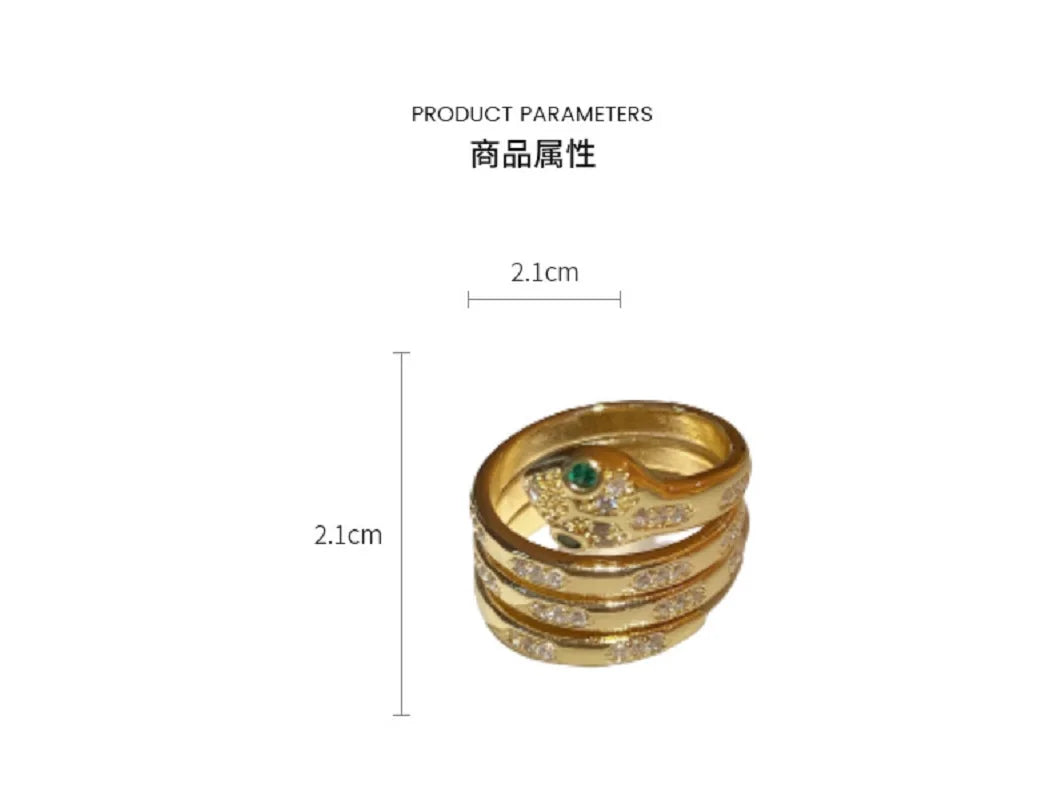 Bilincolor Zircon Cold Wind Snake Multi Layered Ring