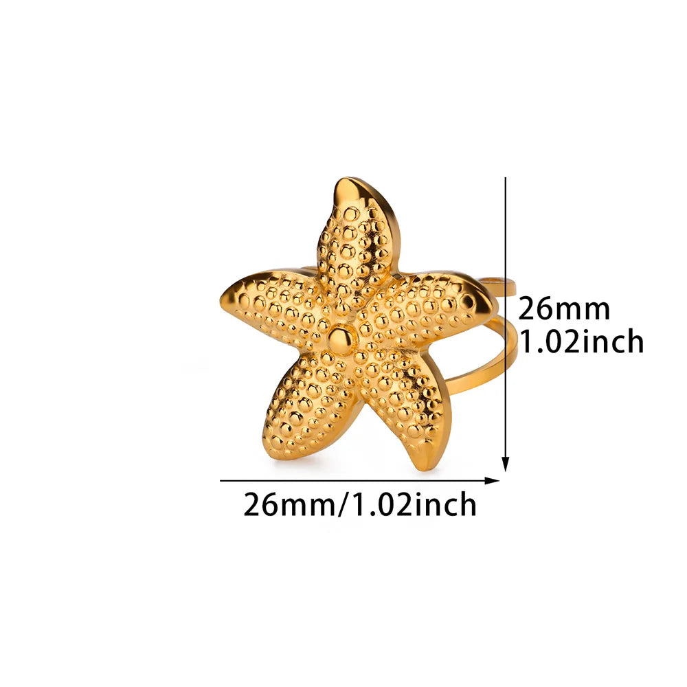 Summer Starfish Rings for Women Girls Opening Stainless Steel Ring 2024 Trend Female Beach Jewelry Daily Accessories anillos