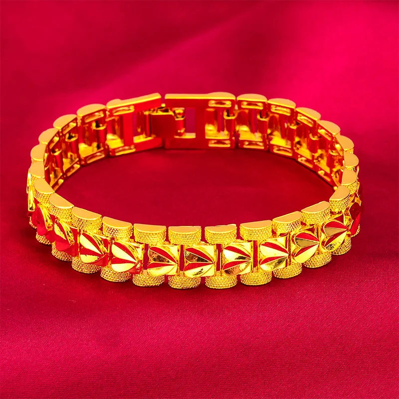 Yellow Gold Color Link Chain Bracelets For Man 12mm Box Chain Charm Bracelet & Bangles Wristband Pulseira Hiphop Jewelry Gifts