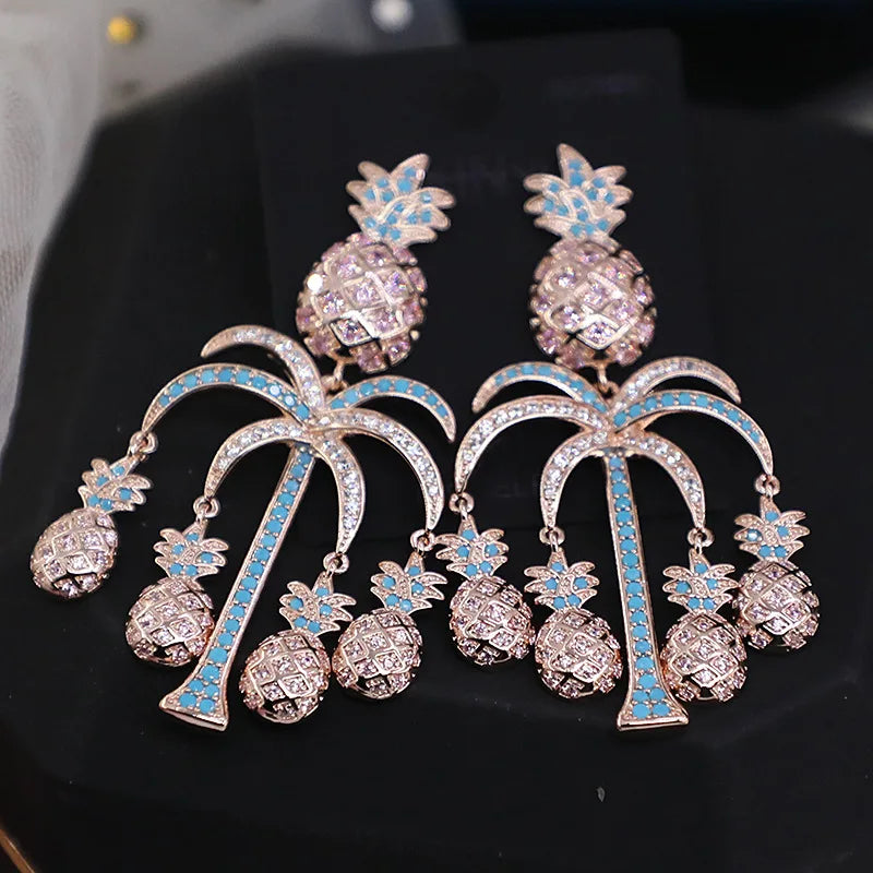 Bilincolor Micro Inlaid Zircon Pineapple Tree Earrings For Women