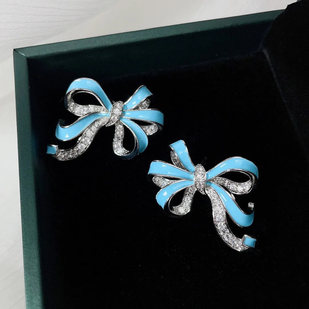 Bilincolor Fashion Exquisite Enamel Colored Three-dimensional Bow Earrings for Women  or Girl ’Gift