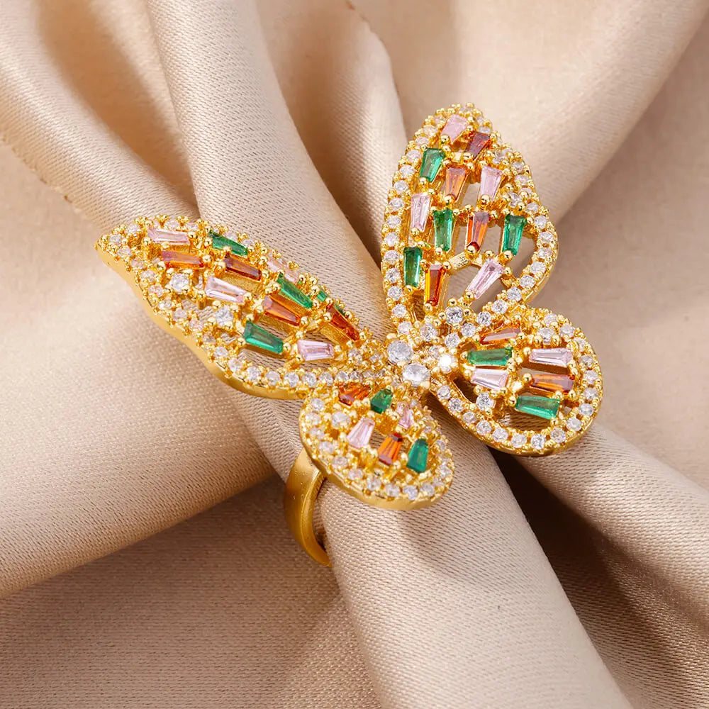 Luxury Butterfly Rings for Women Cubic Zirconia Gold Color Stainless Steel Ring 2024 Trend New in Wedding Jewerly anillos mujer