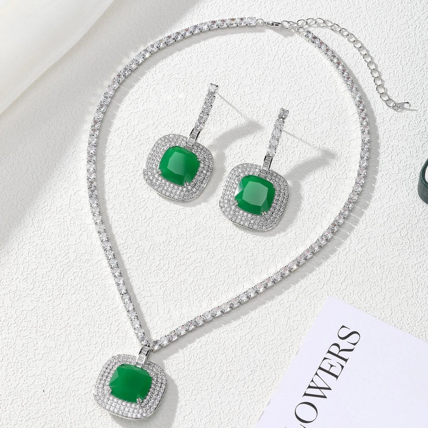 Bilincolor Light Luxury Square Jelly Zircon Pendant Necklace Earrings for Women