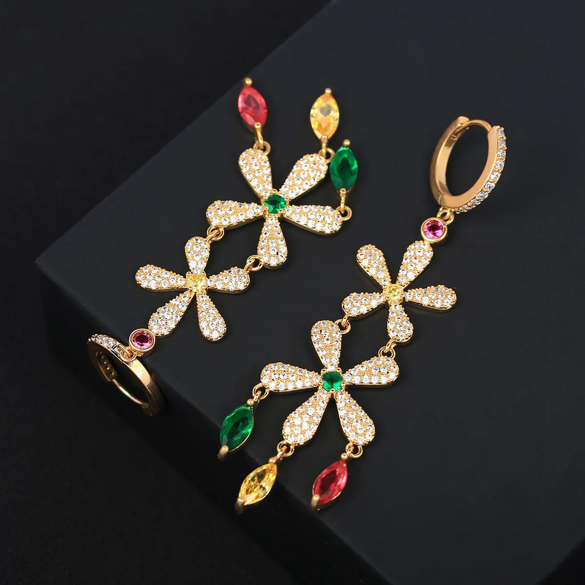 Luxury Colorful Zircon Flower Series Earrings For Women or Girls  Chrismas' Gift