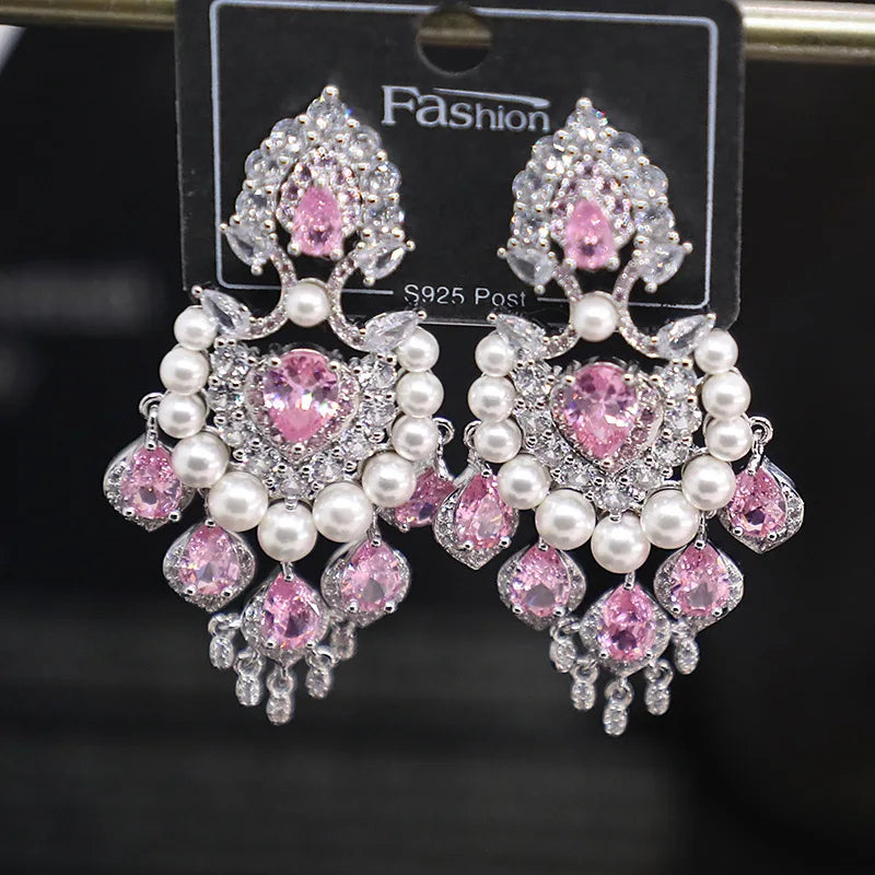 Bilincolor Micro Set Zircon Water Drop Tassel Earrings  For Women