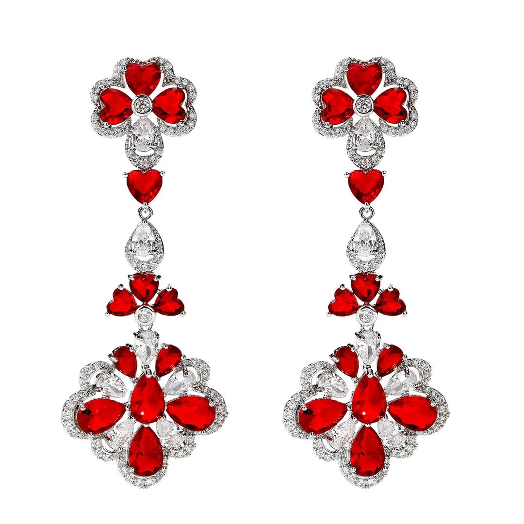 Bilincolor Light Luxury Red Blue Zircon Flower  Earrings for Women