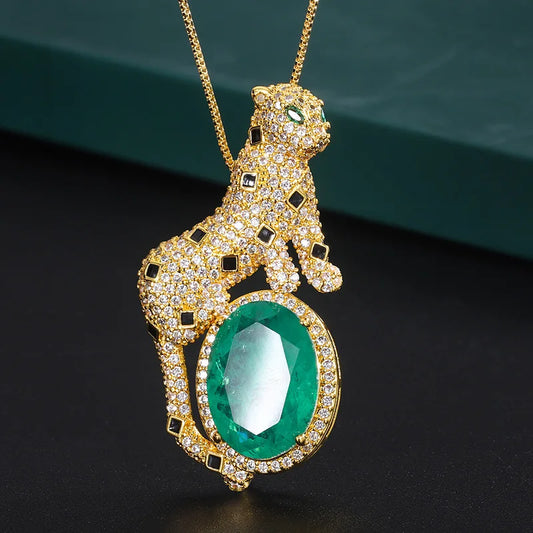 Bilincolor New Vintage Imitation  Emerald  Leopard Necklace