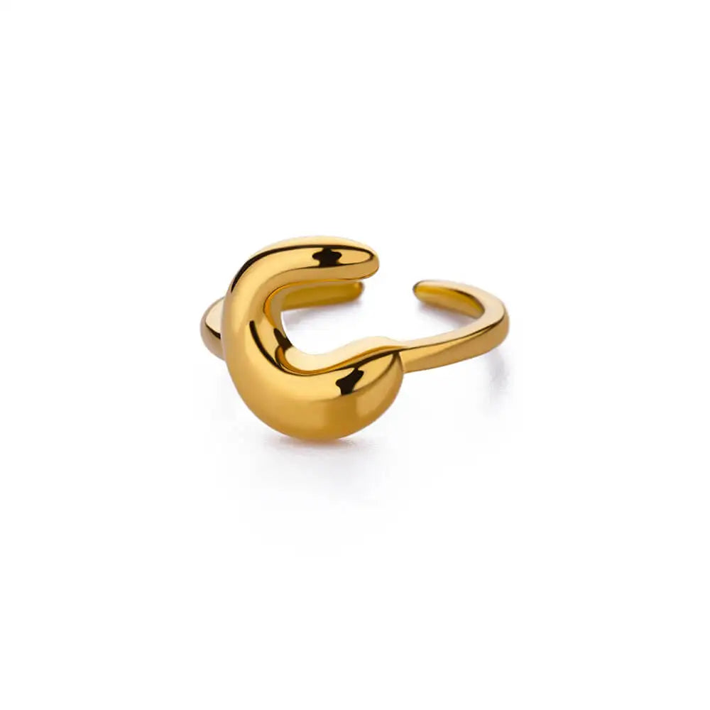 Chunky Initial Letter Rings for Women Gold Color Stainless Steel Ring Classic Alphabet Jewelry Finger Accessories anillos mujer