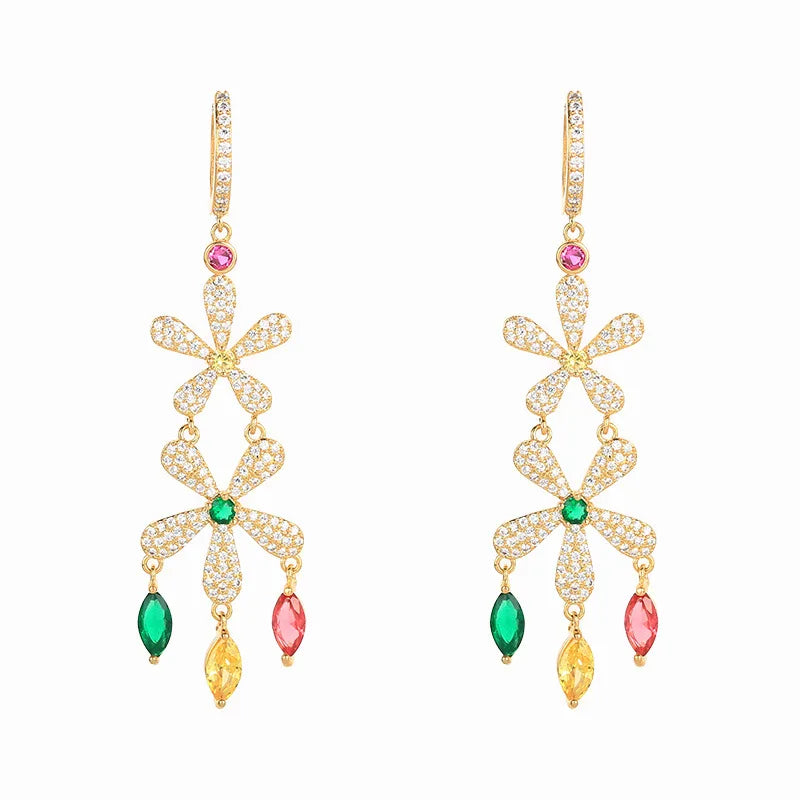 Luxury Colorful Zircon Flower Series Earrings For Women or Girls  Chrismas' Gift