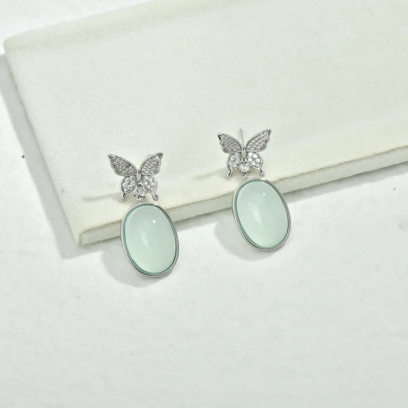 Bilincolor Light Luxury Zircon Butterfly Jade Like Earrings for Wedding or Party