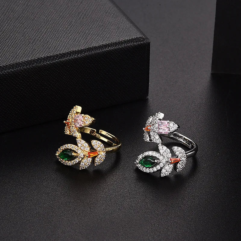 Bilincolor Micro Set Zircon Butterfly Geometric Opening Women's Ring  for Women