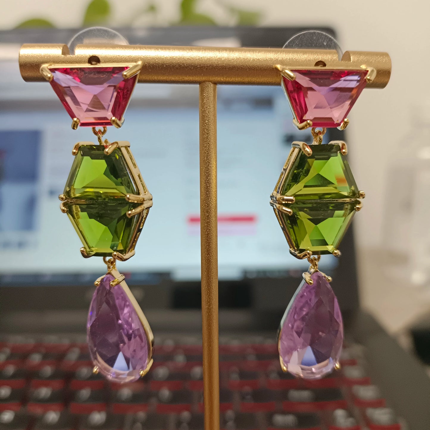 Bilincolor Geometric Colored Zircon Light Luxury Water Drop Shaped Earrings