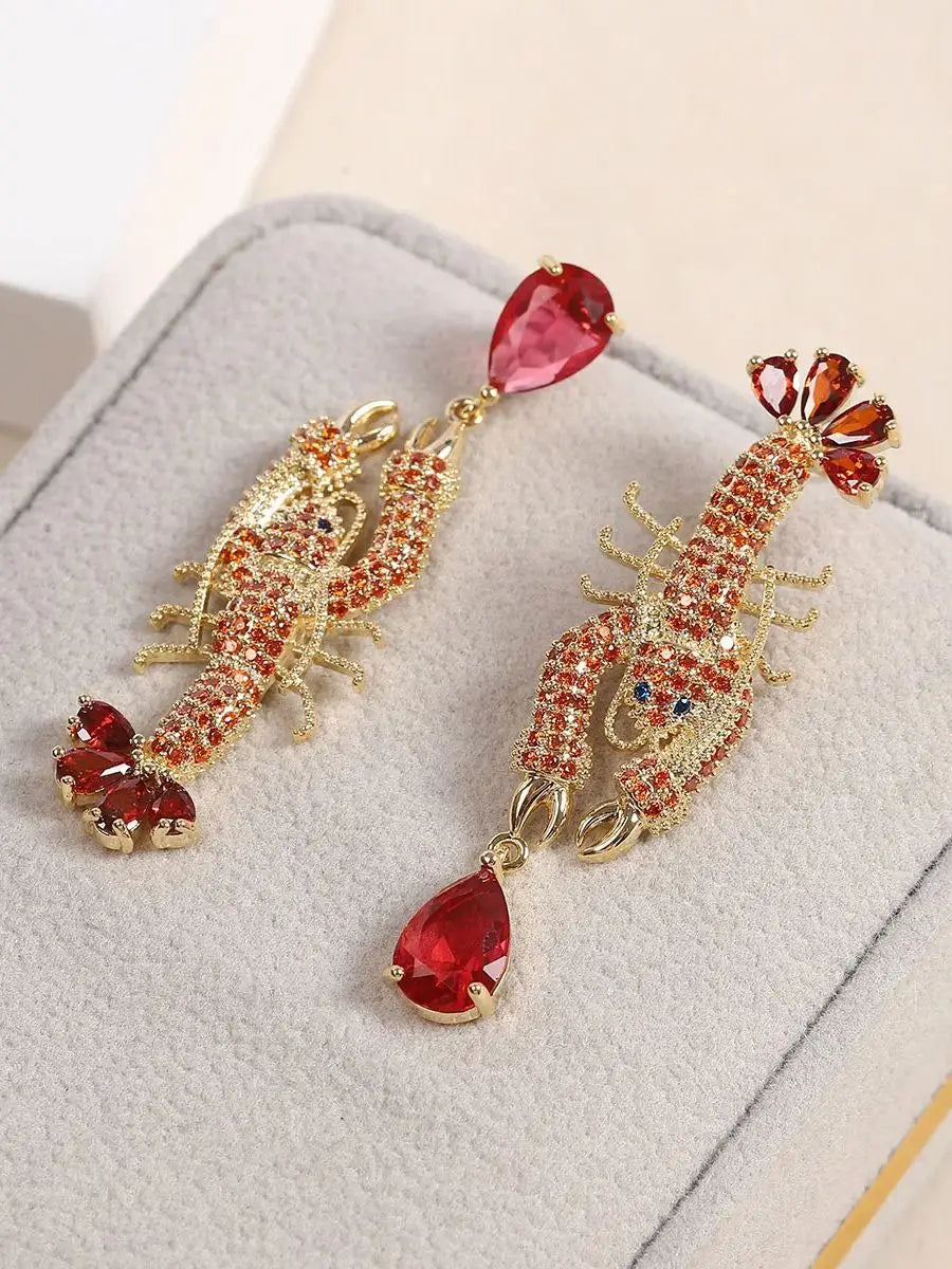 Bilincolor Light Luxury Animal Colored Zircon Lobster Shaped Earrings for Women