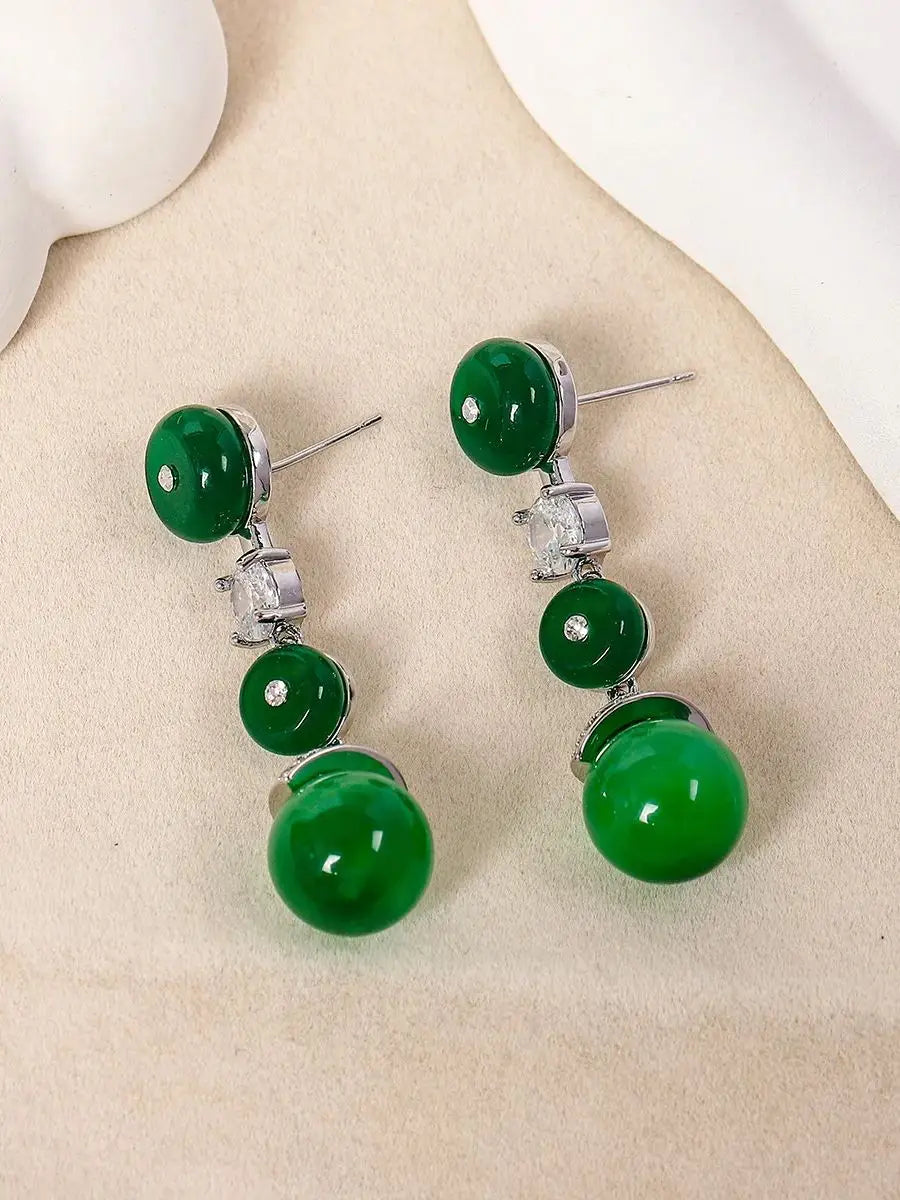 Bilincolor Green Water Drop Set Zircon Earrings for  Women