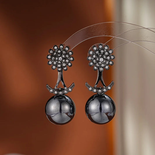 Bilincolor Light Luxury Micro-inlaid Zircon Flower Double-wear Pearl Earrings For Women