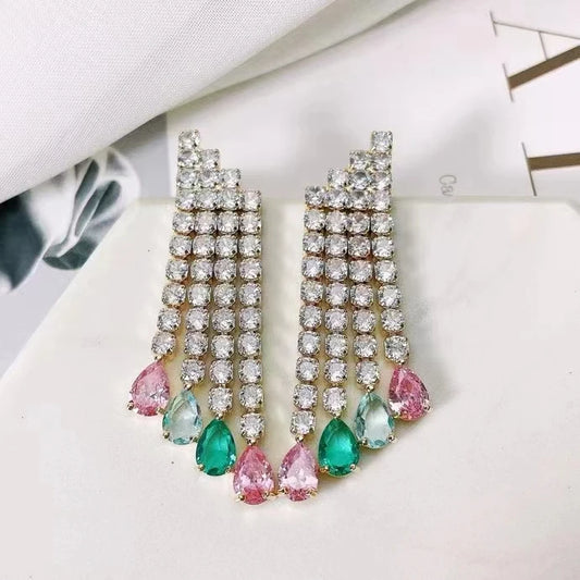 Bilincolor Geometric Zircon Tassel Earrings for Women