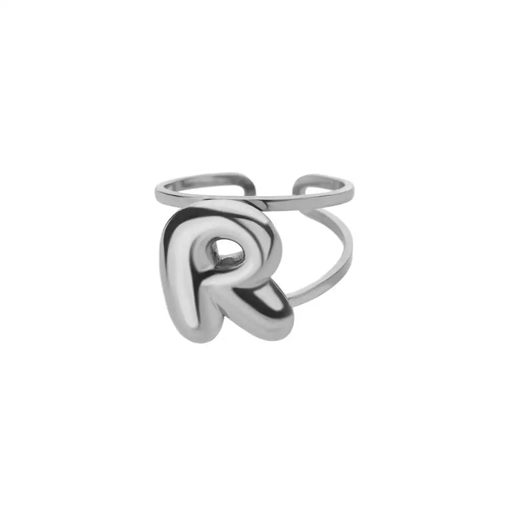 Initials Rings for Women Gold Color Stainless Steel Ring 2024 Trend Opening Couple Band Alphabet Letter Jewelry anillos mujer