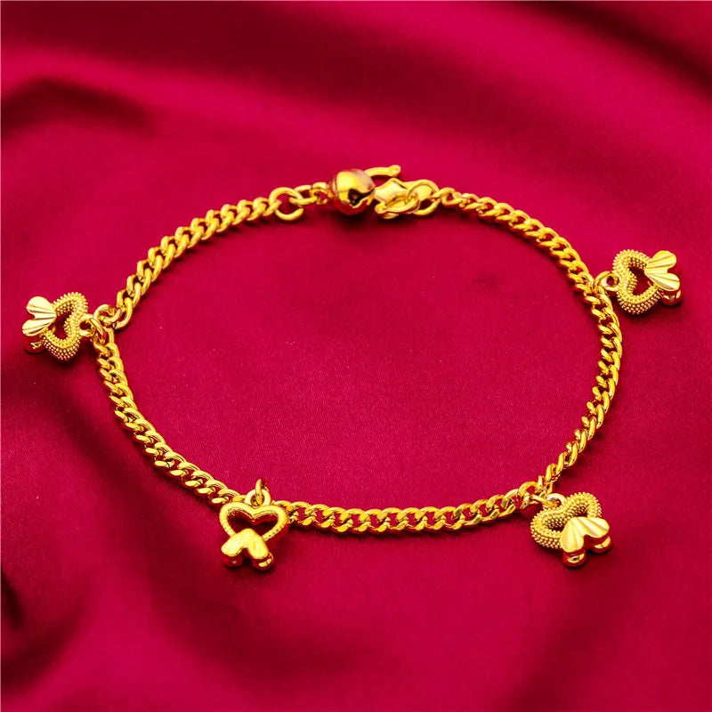 Yellow Gold Color Charm Bracelets For Women Multi Hearts Keys Stars Chain Bracelet Wristband Pulsera Femme Trendy Jewelry Gifts