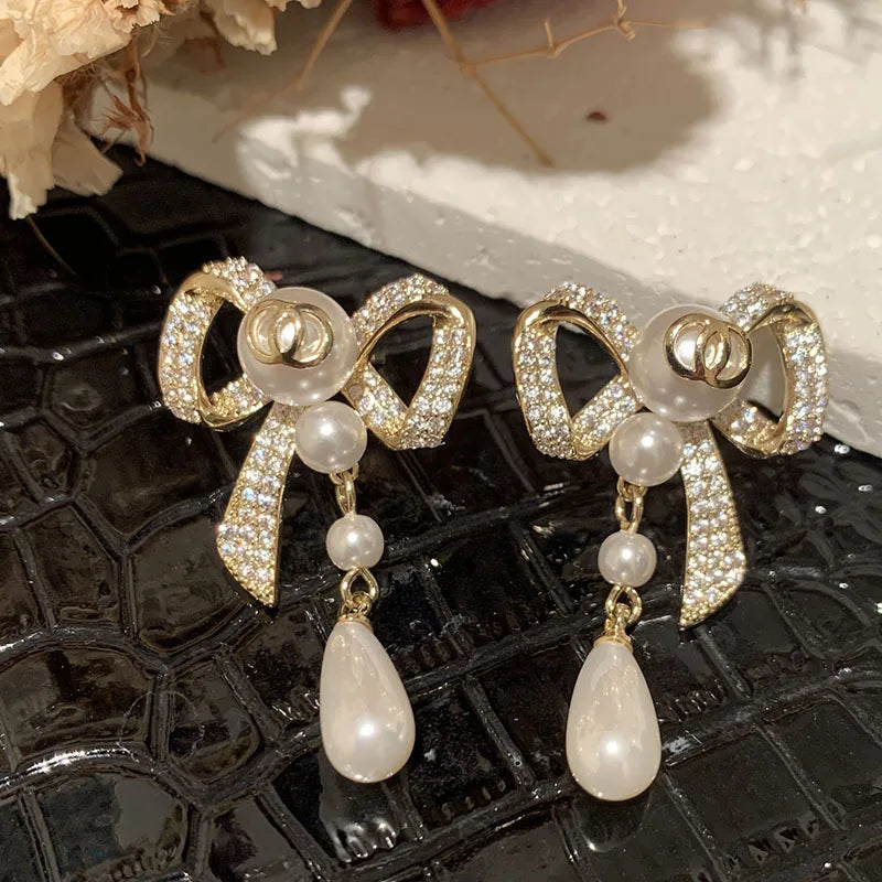 Bilincolor Luxury Bowknot Pearl Earrings for Christmas "Gift