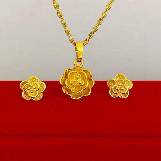 Gold Color Jewelry Sets for Women Cute Flower Stud Earrings Necklace 2pcs Set Wedding Jewellery Accessories Party Gifts Bijoux