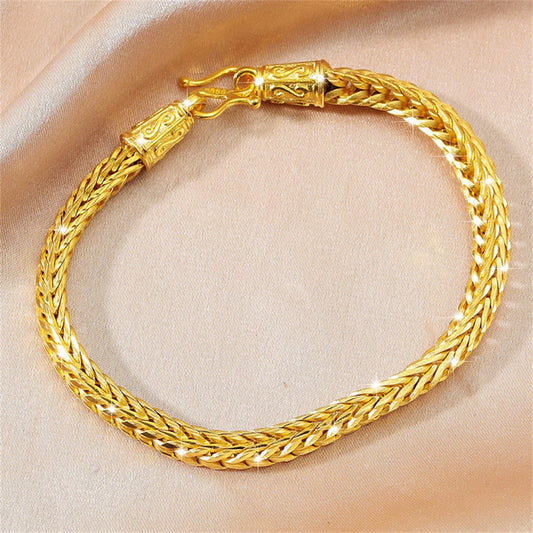 Yellow Gold Color Bracelets For Man 6mm Weaver Chain Bracelet Wristband Pulsera Hip Hop Jewelry Accessories Party Gifts Bijoux