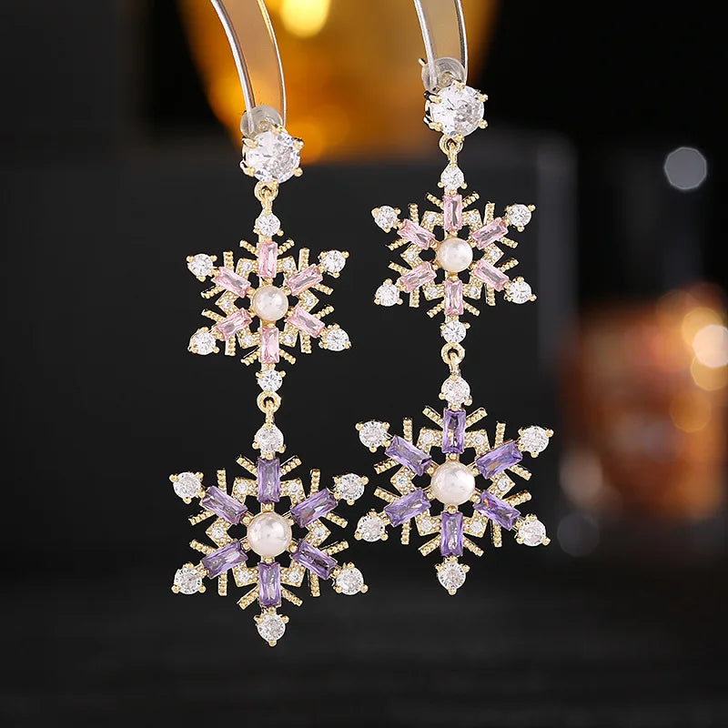 Bilincolor Light Luxury  Zircon Snowflake Earrings for Wedding or Party