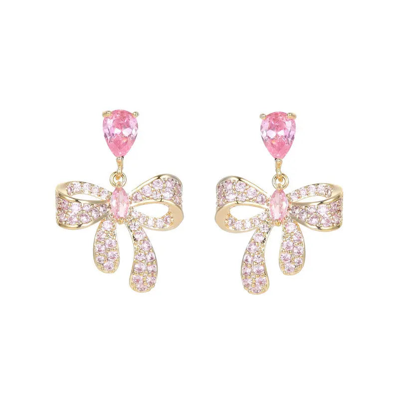 BiLincolor Korean Temperament Zircon Water Drop Bow Earrings   for Wedding or Party