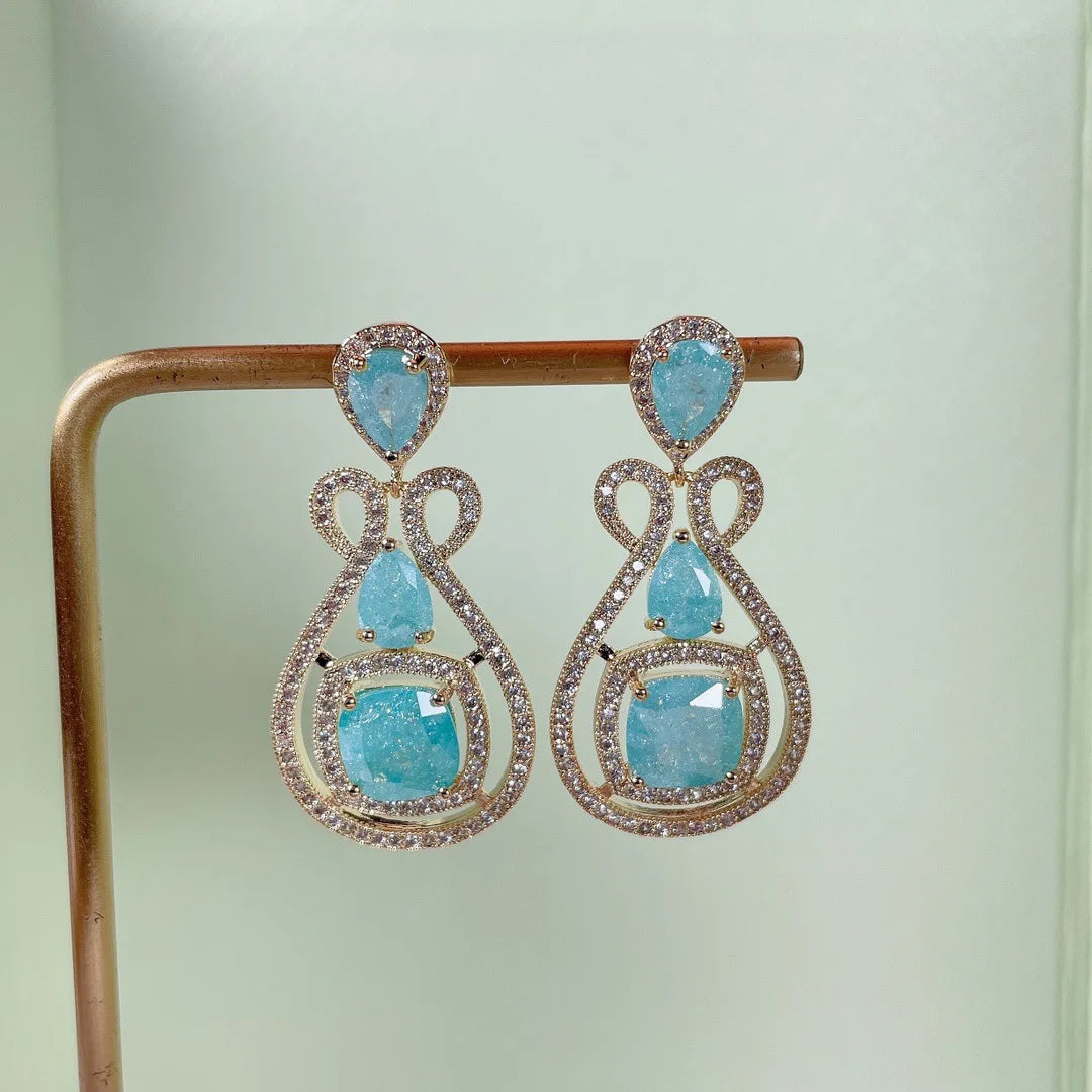 Bilincolor Ice Zirconium Trendy Candy Color Light Luxury Temperament Earrings For Women