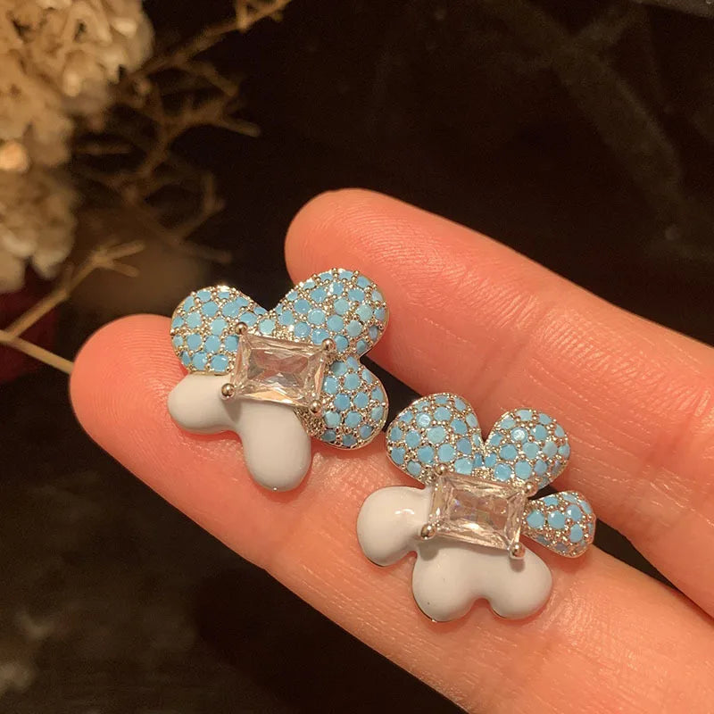 Bilincolor Fashion White and Blue Small Flower Earring for Women