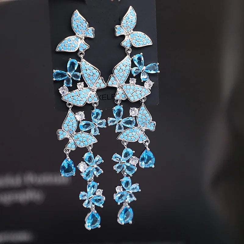 أقراط Bilincolor Black Card Heavy Industry Micro Inclusive Zercon Butterfly Earring للهدايا